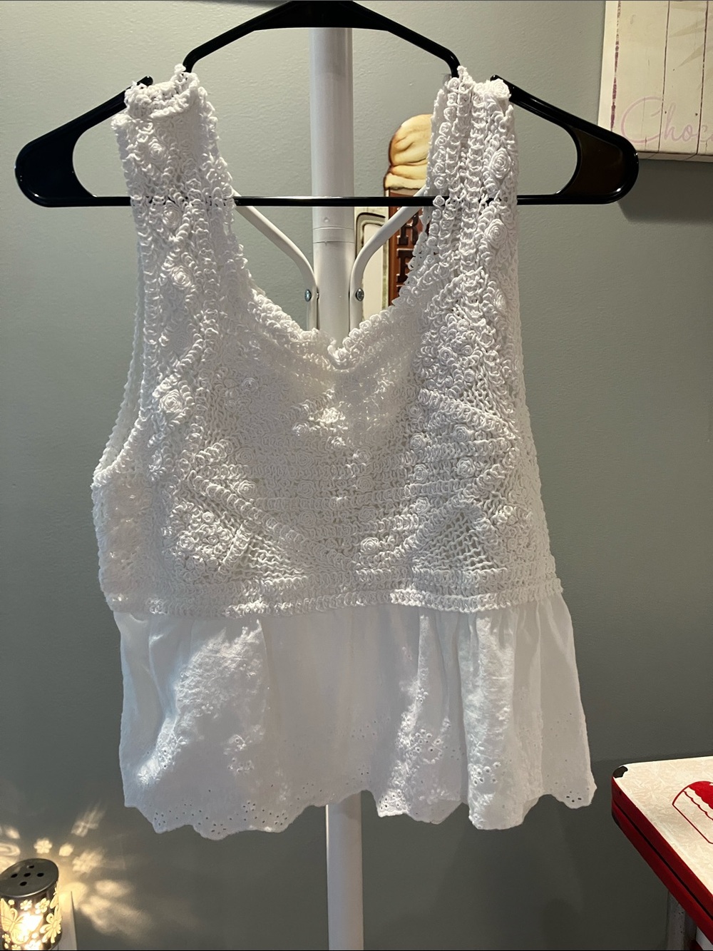 White Crochet Peplum Tank Top - Women's Sleeveless